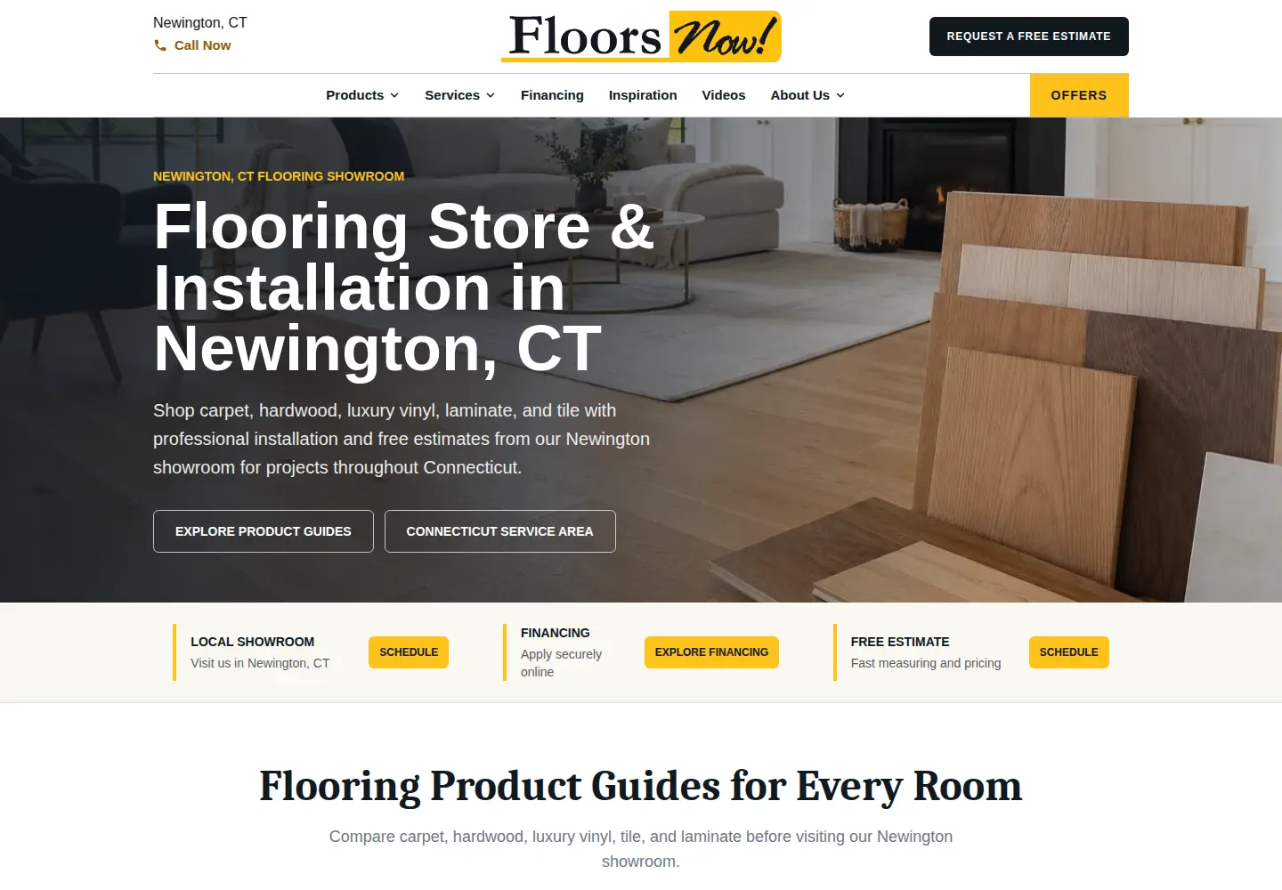 Floors Now flooring showroom website homepage