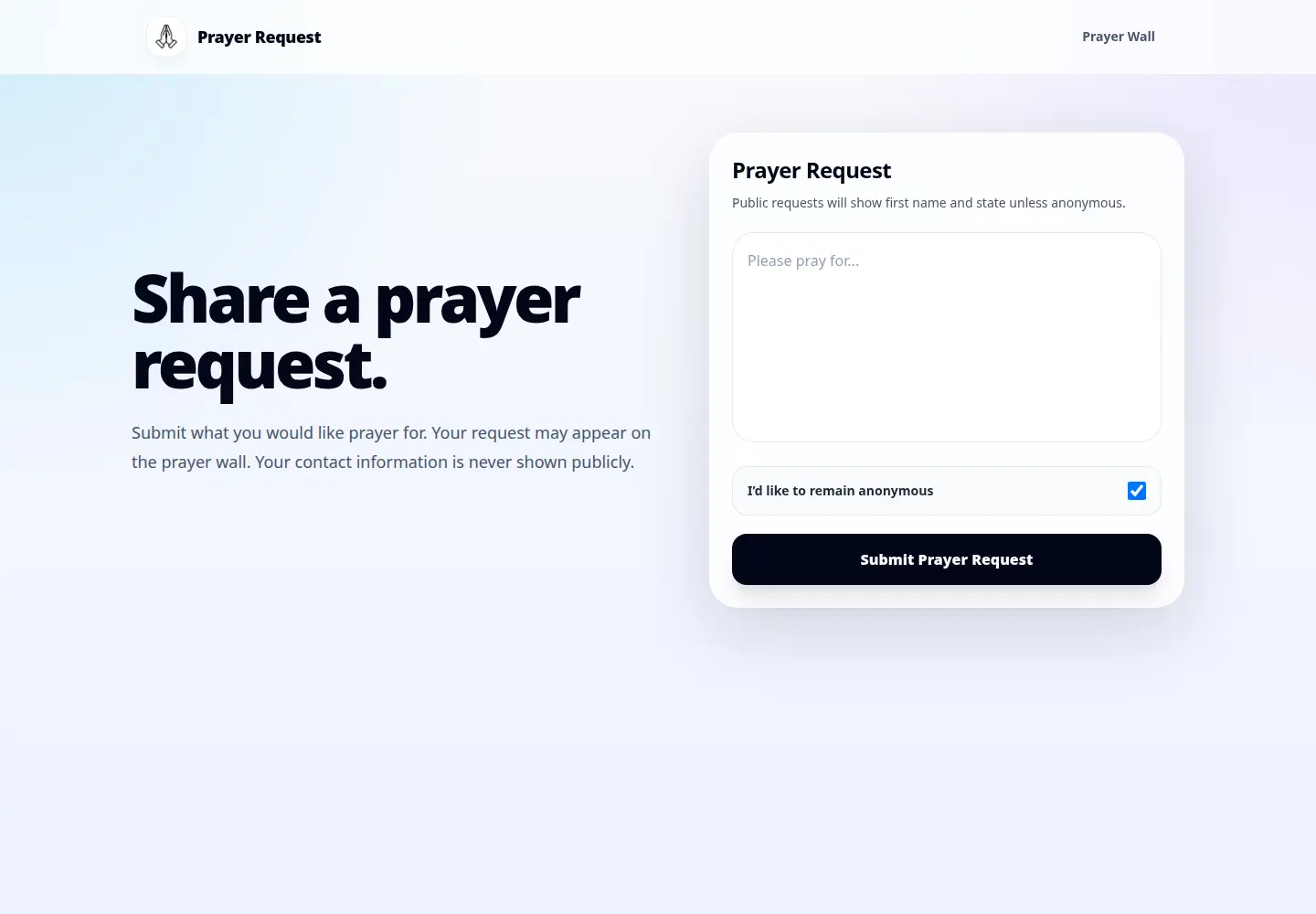 Prayer Request community app submission page